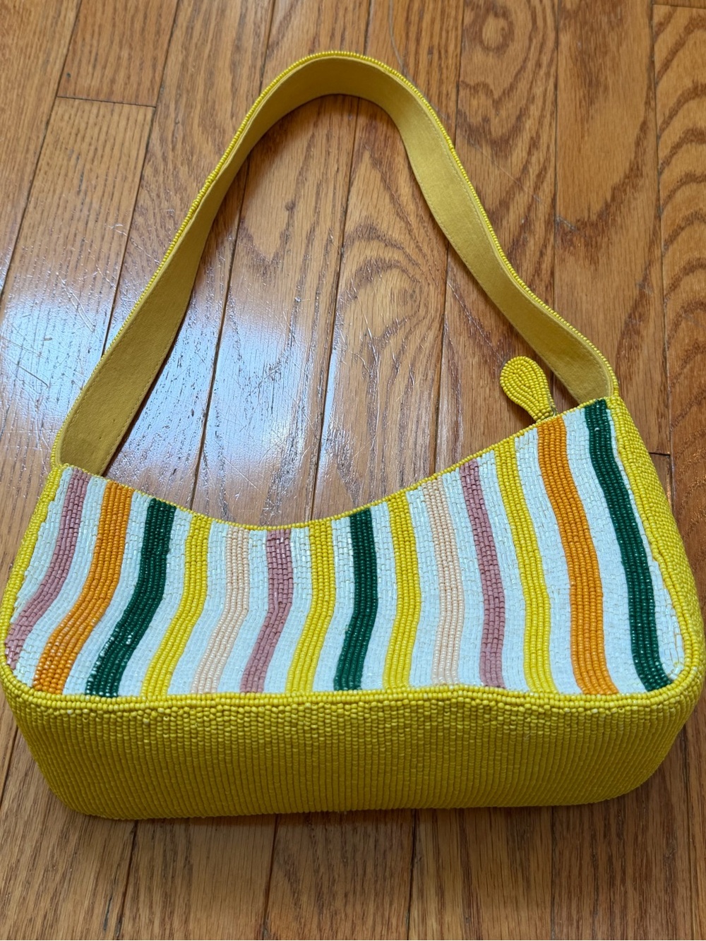 new Anthropologie asymmetrical beaded shoulder bag yellow multicolor stripe - Picture 3 of 14